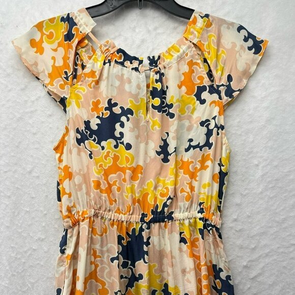 Vanessa Virginia Dress Women's Sz 2 Orange Floral Keyhole Short Sleeve 100% Silk - Picture 5 of 11